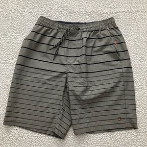 Quiksilver Waterman, men’s M gray, black stripe shorts/bathing suit. Great shape